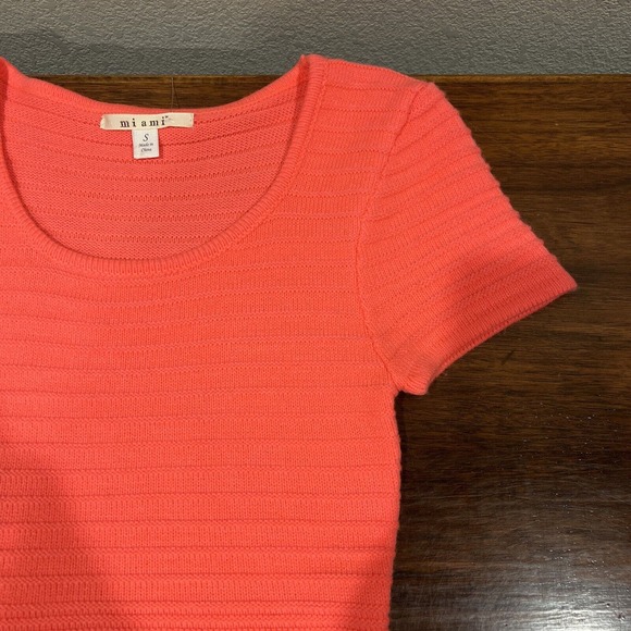 Miami Dress Women Small Short Sleeve Sweater Dress Bright Coral Pink Knee Length - Picture 3 of 14